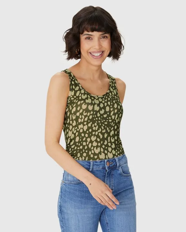 Regata Feminina Estampa Animal Print Decote U Em Viscose Stretch Verde - G