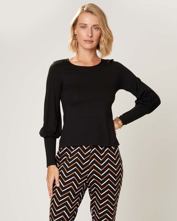 Blusa Feminina Manga Bufante Em Viscose Stretch Preto - P