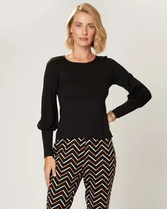 Blusa Feminina Manga Bufante Em Viscose Stretch Preto - P