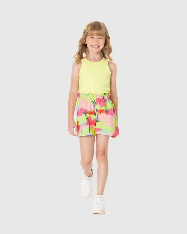 Shorts Infantil Menina Clochard Estampado Em Moletinho Malwee Kids Verde - 4