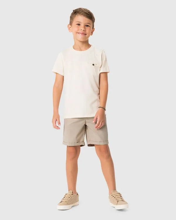 Bermuda Menino Comfort Bolso Funcional Em Tricoline - Carinhoso Off White - 14