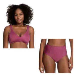 Kit Sutiã Sustentação e Calcinha Alta Dupla Plus Power Liso Merlot 46