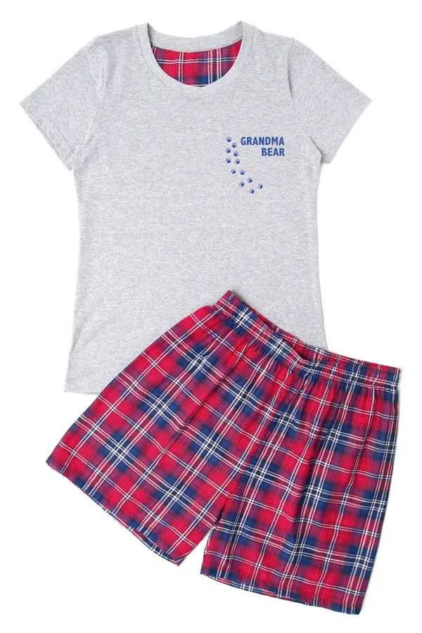 Pijama Curto Feminino "grandma Bear" Tricoline Mescla Mescla - M
