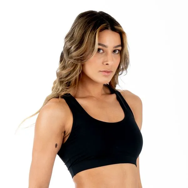Top Fitness Estampado Preto Liso Preto Liso - GG