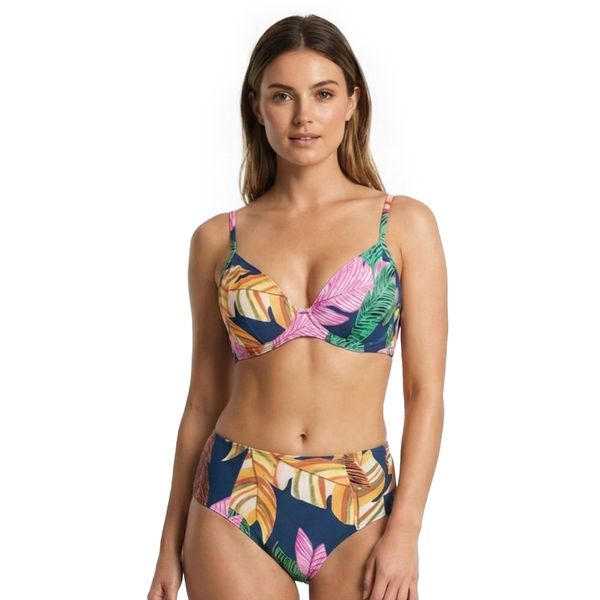 Conjunto de Biquíni Top Com Aro e Calcinha Lateral Dupla Folhas Folhas - G