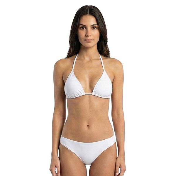 Conjunto de Biquíni Top Cortininha e Calcinha Biquíni Off White Textura Off White Textura - P