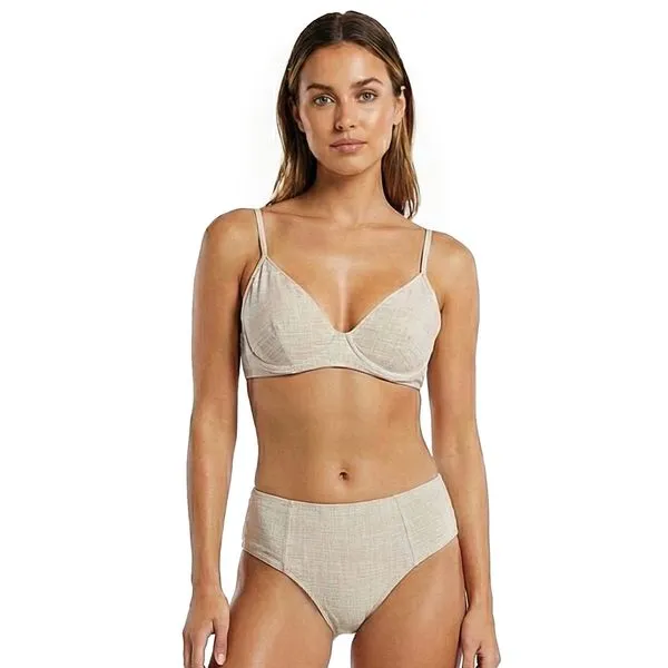 Conjunto de Biquíni Top Com Aro e Calcinha Lateral Dupla Bege Bege - GG