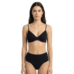 Conjunto de Biquíni Top Aro e Calcinha Lateral Dupla Plus Preto Folha Preto Folha - M
