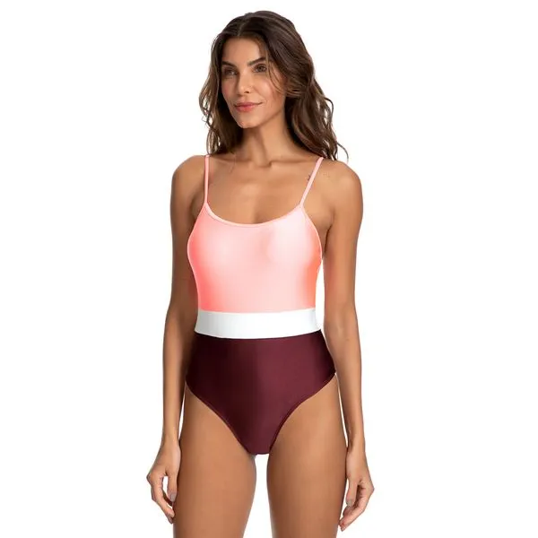 Maiô Tricolor Beach Chic Coral Coral - P