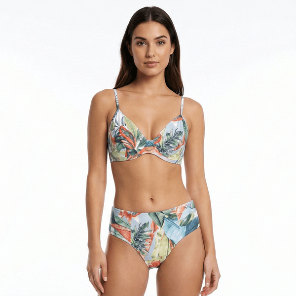 Conjunto de Biquíni Top Com Aro e Calcinha Lateral Dupla Folhagem Folhagem - G