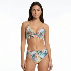 Conjunto de Biquíni Top Com Aro e Calcinha Lateral Dupla Folhagem Folhagem - M