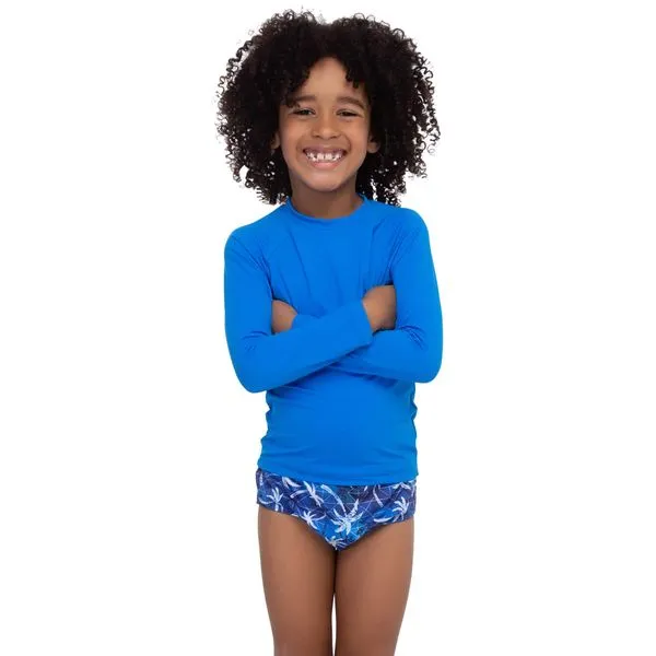 Camiseta Infantil Manga Longa Uv Azul Azul - 14