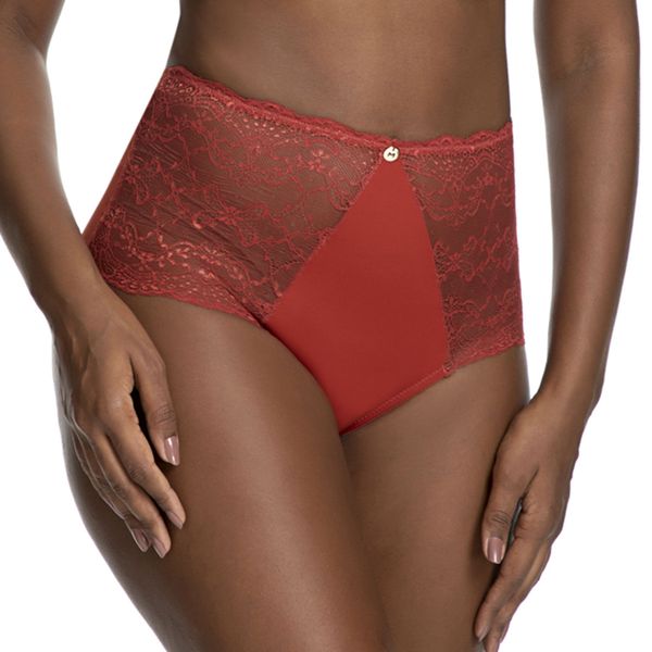 Calcinha Alta Renda Bolonha Terracota Terracota - EG