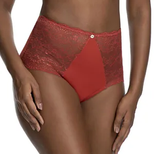 Calcinha Alta Renda Bolonha Terracota Terracota - GG