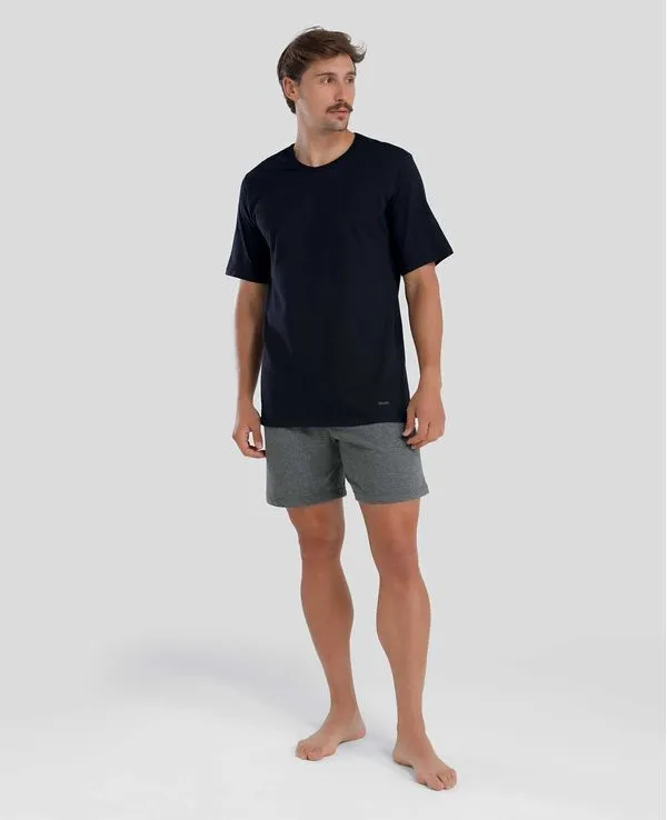 Pijama Curto Algodão Gola Careca Preto GG