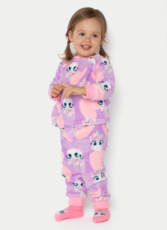 Pijama Manga Longa Soft Bebê Menina Unicórnio Diamante 6 A 9 MESES