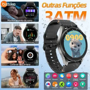 Basike 1.43'' IA Relógio Smartwatch Redondo Masculino E Feminino Com Gps, Chatgpt,assistente De Voz, Chamadas Bluetooth, Mercado De Ações,resistência À Água 3atm, 100 + Modos De Esporte Etc. Preto
