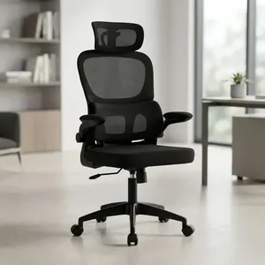cadeira de Escritório ergonomica movel Veneza I-100 Cor Preto Com Suporte Lombar Apoio De Cabeça Estofado Mesh giratoria