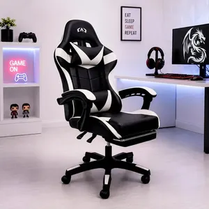 Cadeira Gamer Ergonomica Reclinavel Apoio Pes Almofada BrancaCouro Sintetico Apoio Lombar Confortavel Altura Ajustavel Escritorio Oblivion Nienz