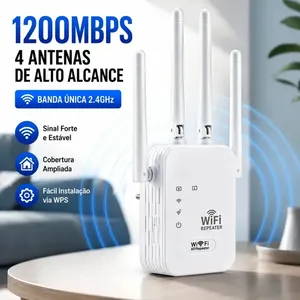 Repetidor De Sinal Wi-fi Roteador 4 Antenas Wireless 1200mbps Amplificador Extensor Longo Alcance E Alta Performance Turbo Sem Fio Branco