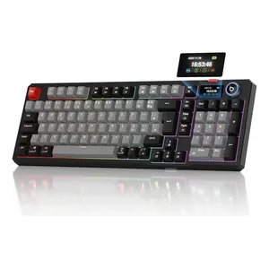 Teclado Mecânico Sem Fio Com Tela, Tri-Mode Bt5.0/2.4 G/Usb-C, Rgb Teclado Gamer Com Anti Ghosting E Personalizável, Teclado Switch Vermelho Wireless Para Jogos/Pc/Mac/Linux