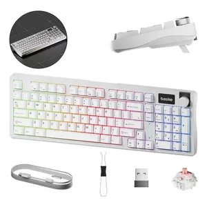 Teclado Rgb Mecanico Gasket Mount Triplo Modo(com Cabo+usb2.4g+bt5.0), Hot Swap, Layout Qwerty, Pc Gamer Acessorios Compatível Pc, Notebook, Windows, Android, Ios, Mac, Teclado Ergonômico, Cor Branco