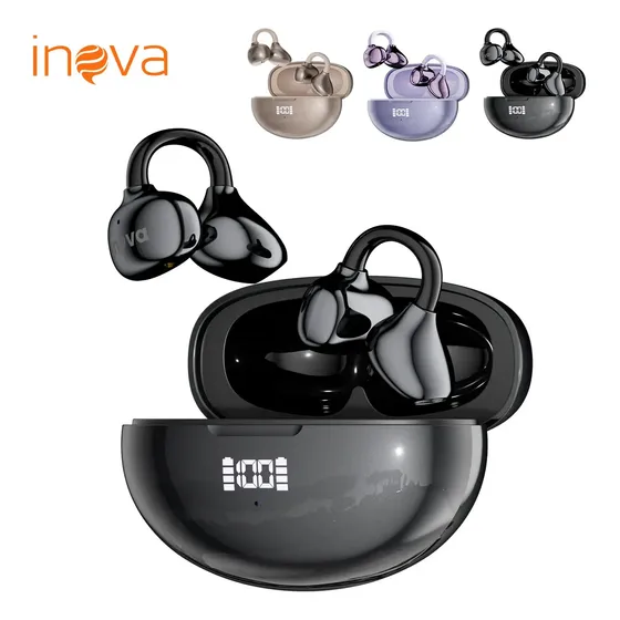 Inova Fone Ouvido Bluetooth sem fio clipe 80h Bateria com TWS,display digital de LED,Bluetooth V6.1 chip e ANC com para Corrida fone Academia fone Treino fone Esportivo fone Preto