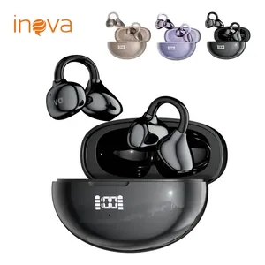 Inova Fone Ouvido Bluetooth sem fio clipe 80h Bateria com TWS,display digital de LED,Bluetooth V6.1 chip e ANC com para Corrida fone Academia fone Treino fone Esportivo fone Preto