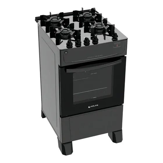 Fogão 4 Bocas Atlas Mônaco Top Glass com Mesa de Vidro e Acendimento Automático Preto Bivolt