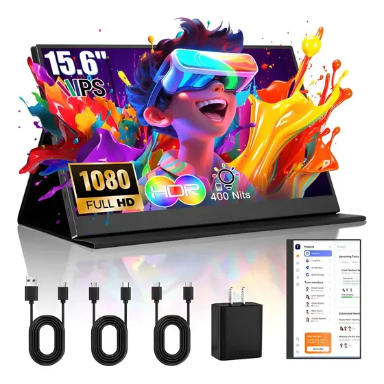 Monitor Portátil Gamer 15.6" Full HD IPS com HDR para PC, Xbox e Switch