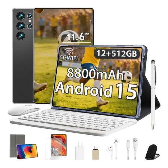 Tablet S10 12gb Ram 512gb 11.6inch 8800mah Tela360° Android 15 5g Wifi Câmera 48mp + Selfie 24mp 1920 Px Hd Tela Apoia O Roblox Free Fire Youtube Playstore preto 2026