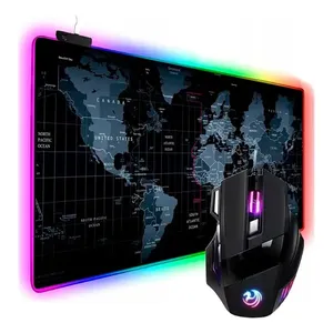 Kit Mouse Gamer 7 Botoes + Mouse Pad Extra Grande 30x80 Rbg Preto
