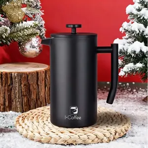 Cafeteira Prensa Francesa Icoffee 700ml Aco Inox 304 Dupla Parede Cor Preto