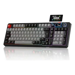 Teclado Mecanico Sem Fio Abnt2 Com Tela Rgb, Teclado Bluetooth/2.4G /USB-C Com Anti Ghosting, Telcado Wirelss Switch Vermelho Para Jogos/Pc/Mac/Linux, Português Brasil