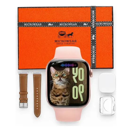 Relógio Smartwatch W11 Mini Pro Série 11 Amoled 42mm Lançamento Rosa