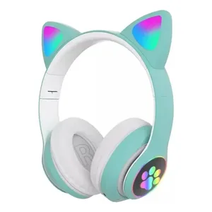 Fone Ouvido Gatinho Led Rgb Bluetooth Gamer Infantil Adulto Cor Verde-claro