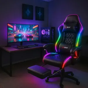 Cadeira Gamer X-ray Com Led Reclinável Ergonômica Cor Preta Material Do Estofamento Couro Sintético
