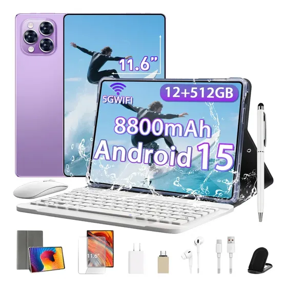 Tablet Hancdon Pro12 Max 512 GB e 12 GB RAM, Android 15, Com Teclado e Caneta, Lilás