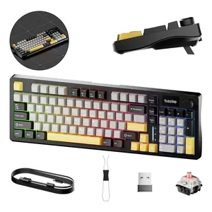 Teclado Rgb Mecanico Gasket Mount Triplo Modo(com Cabo+usb2.4g+bt5.0), Hot Swap, Layout Qwerty, Pc Gamer Acessorios Compatível Pc, Notebook, Windows, Android, Ios, Mac, Teclado Ergonômico, Cor Preto