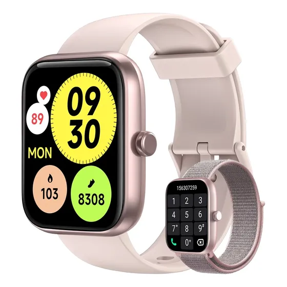 Smartwatch Relógio Inteligente 1.83 Alexa 2 Pulseiras Rosa
