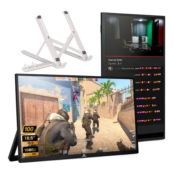 Monitor Gamer Portatil Usb-c 18.5 Polegadas 100hz Full Hd Para Notebook Pc Computador Playstation Escritório Edição Design Programação