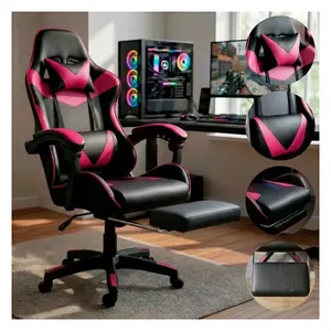 Cadeira Gamer Ergonomica Reclinável Profissional K Nakasaki Giratória Com Apoio Dos Pés Suporta Até 120kg Cor Rosa