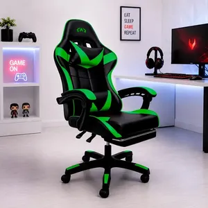 Cadeira Gamer Ergonomica Reclinavel Apoio Pes Almofada Verde Couro Sintetico Apoio Lombar Confortavel Altura Ajustavel Escritorio Oblivion Nienz