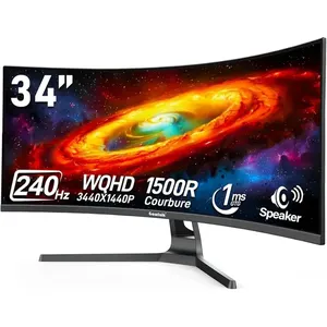 Gawfolk 34 Inch Ultrawide Curved Gaming Monitor, Uwqhd 3440x1440, 1500r Pc Screen,240hz Refresh Rate Curved Computer Screen With Freesync, Built-in Speaker