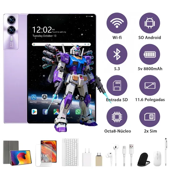 Tablet Hancdon Android 15 16gb Ram 512gb Rom 4g/5g Tablet Pab Wifi 8800mah Pad Tablet , Tablet 2 Em 1 De 12.8'' Pad 2560 Px X 1600 Px Hd Tela Selfie 24mp Com Caneta Stylus Lilás
