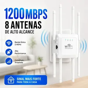 Repetidor De Sinal Wi-fi Roteador 8 Antenas Wireless 1200mbps Amplificador Extensor Longo Alcance E Alta Performance Turbo Sem Fio Branco - Marca Hho