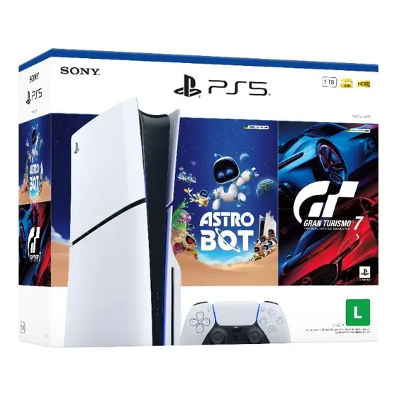 Console PlayStation 5 Slim Disk Astro Bot e Gran Turismo 7 Branco