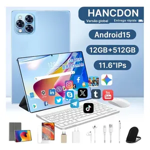Tablet Tab Hancdon 12gb Ram 512gb 11.6 inch 8800mah Tela360° Android 15 Câmera 48mp + Selfie 24mp Caneta+Bluetooth Teclado Mouse Cor Ciano