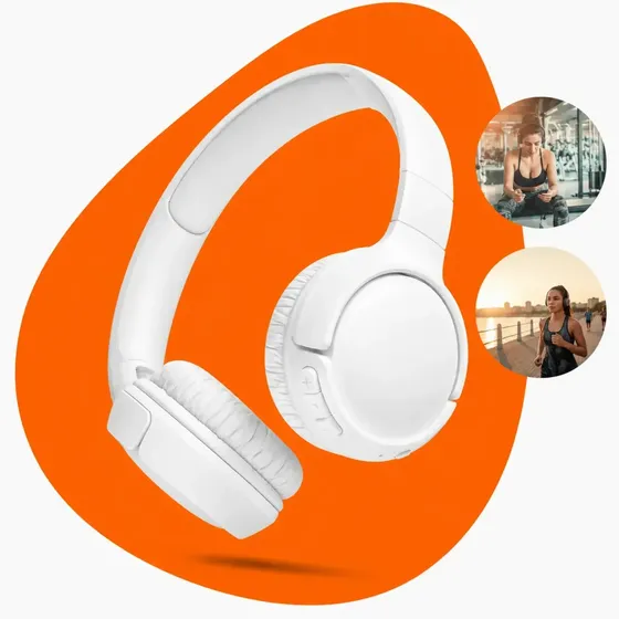 Fone De Ouvido Bluetooth 5.3 Sem Fio Wireless Headphone Estéreo Graves Potentes Com Microfone Redução De Ruído Para Celular Notebook Gamer Tablet Academia Treino Música - Branco