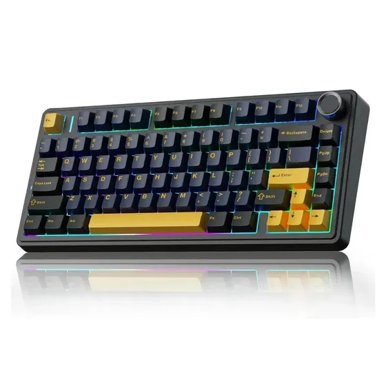 Teclado Mecânico Gamer Sem Fio Aula F75 Rgb Hotswappable Usb-c Dongle Bluetooth Abnt2 Preto Português Brasil Preto Laranja Branco Sombra Vision Gaming